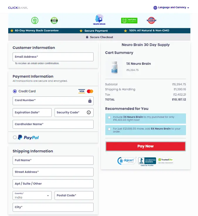neuro brain order page